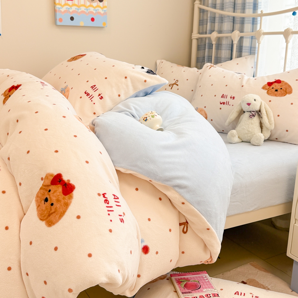 91家纺网 家纺一手货源 找家纺 （总）呗旺鹿 2025新款A类高克重卡通印花牛奶绒印花四件套