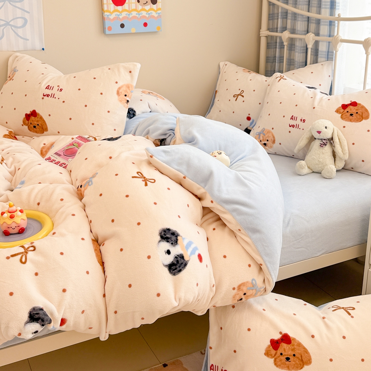 91家纺网 家纺一手货源 找家纺 （总）呗旺鹿 2025新款A类高克重卡通印花牛奶绒印花四件套