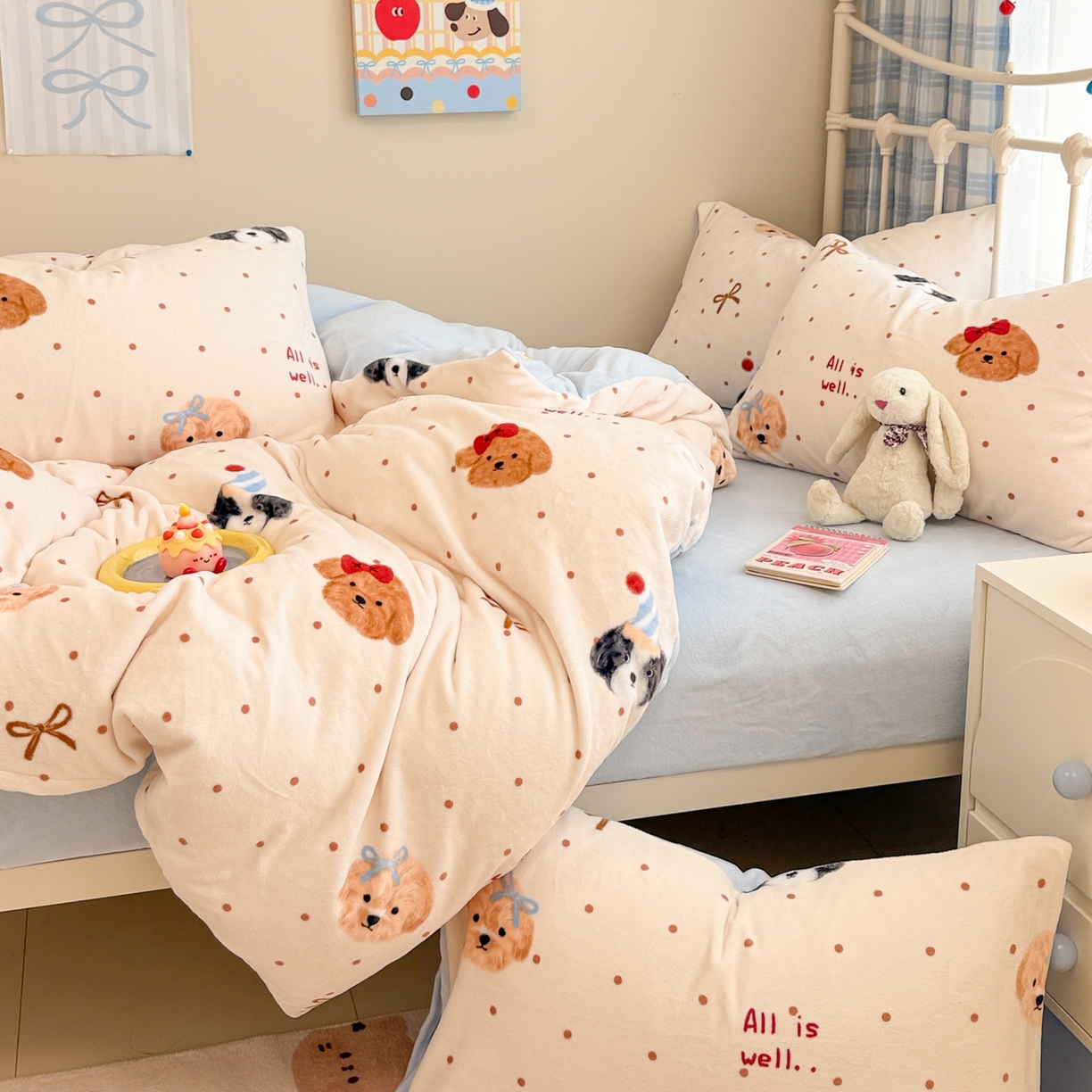 91家纺网 家纺一手货源 找家纺 （总）呗旺鹿 2025新款A类高克重卡通印花牛奶绒印花四件套