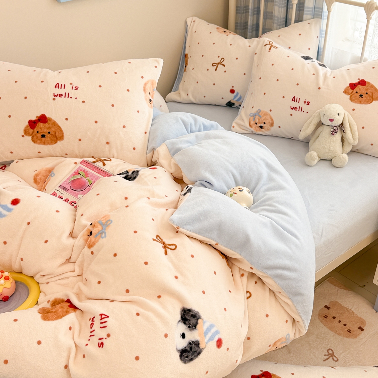 91家纺网 家纺一手货源 找家纺 （总）呗旺鹿 2025新款A类高克重卡通印花牛奶绒印花四件套