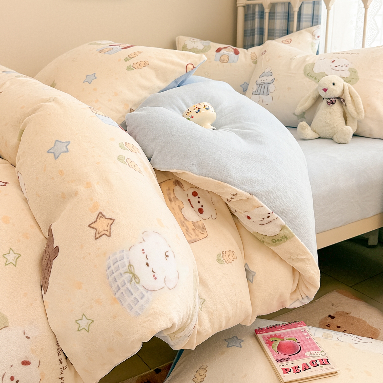 91家纺网 家纺一手货源 找家纺 （总）呗旺鹿 2025新款A类高克重卡通印花牛奶绒印花四件套