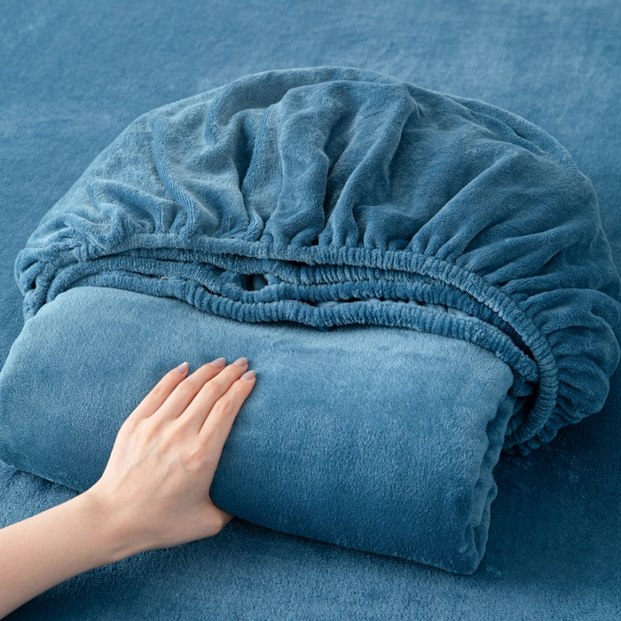 91家纺网 家纺一手货源 找家纺 眠博士 2025新款简约牛奶绒纯色单床笠 牛奶绒床笠-靛青