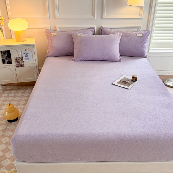 91家纺网 家纺一手货源 找家纺 眠博士 2025新款简约牛奶绒纯色单床笠 牛奶绒床笠-丁香紫