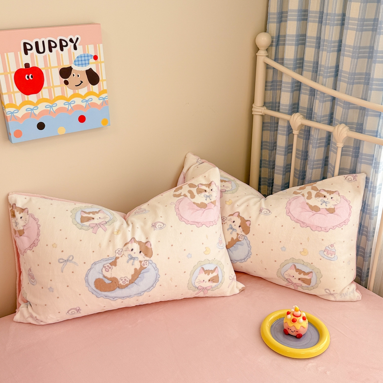 91家纺网 家纺一手货源 找家纺 呗旺鹿 2025新款A类高克重卡通印花牛奶绒印花四件套 奶油小猫