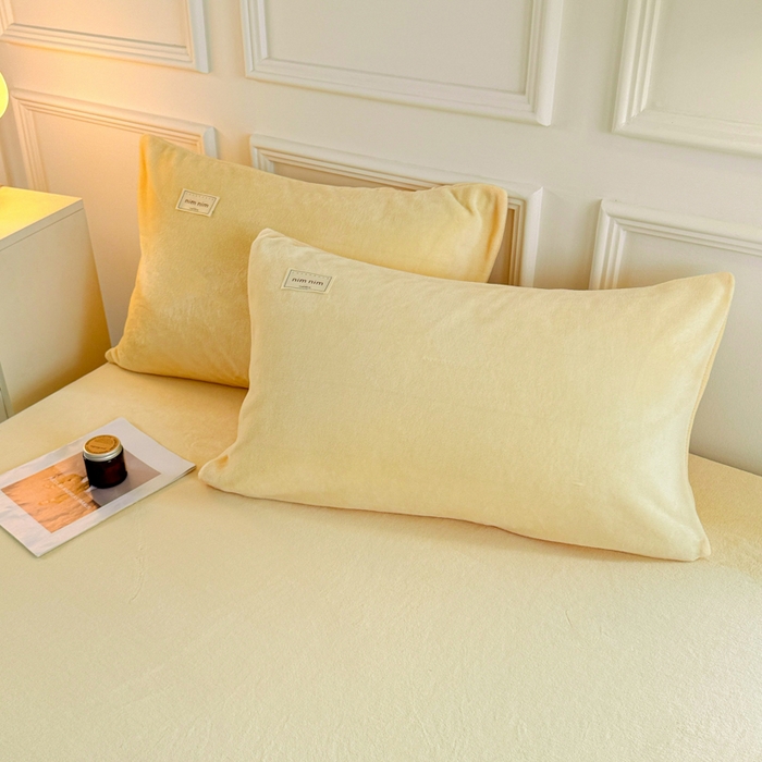 91家纺网 家纺一手货源 找家纺 眠博士 2025新款简约牛奶绒纯色单床笠 牛奶绒床笠-鹅黄