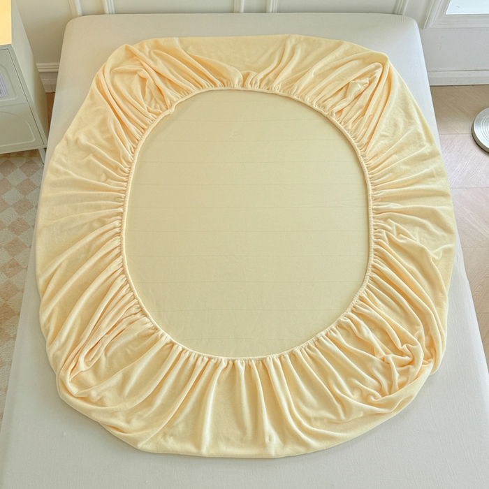 91家纺网 家纺一手货源 找家纺 眠博士 2025新款简约牛奶绒纯色单床笠 牛奶绒床笠-鹅黄