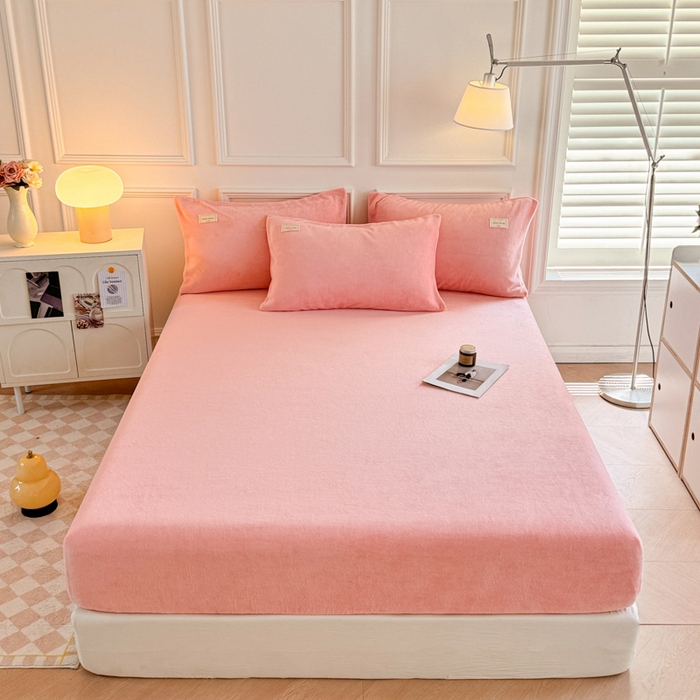 91家纺网 家纺一手货源 找家纺 眠博士 2025新款简约牛奶绒纯色单床笠 牛奶绒床笠-粉色