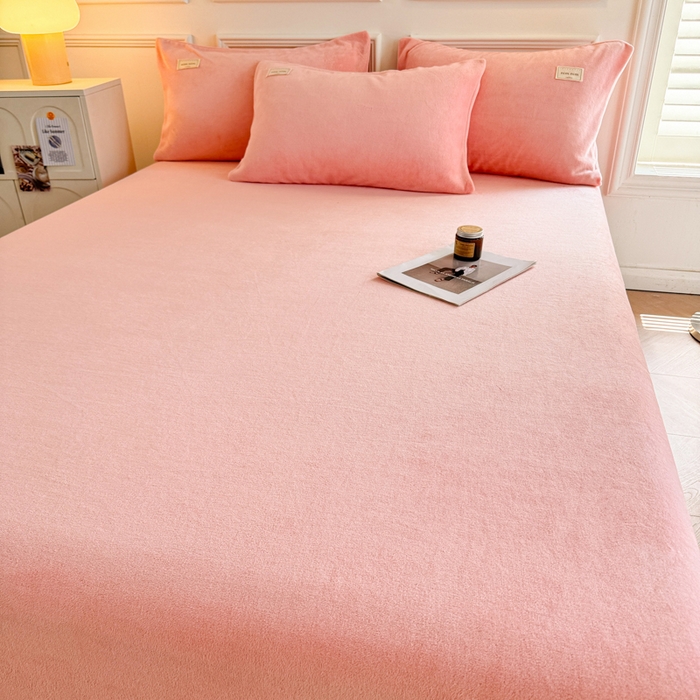 91家纺网 家纺一手货源 找家纺 眠博士 2025新款简约牛奶绒纯色单床笠 牛奶绒床笠-粉色