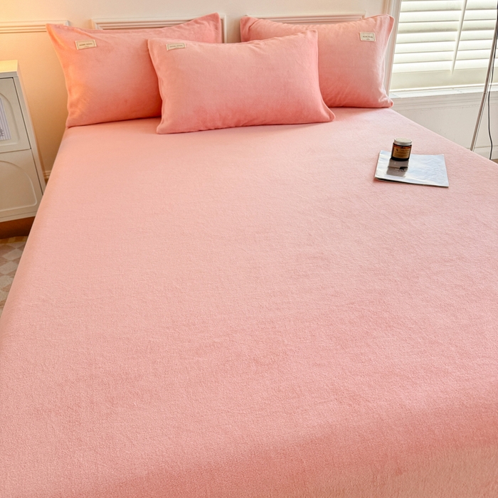 91家纺网 家纺一手货源 找家纺 眠博士 2025新款简约牛奶绒纯色单床笠 牛奶绒床笠-粉色