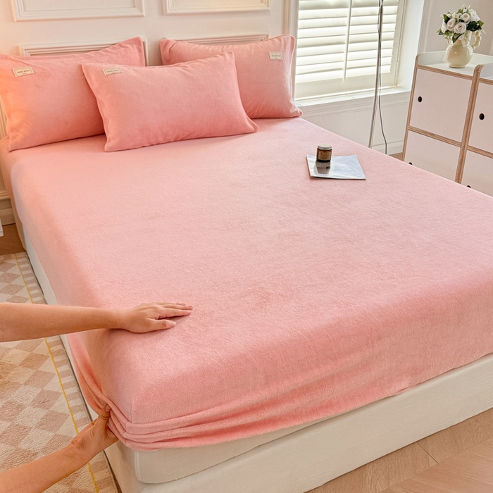 91家纺网 家纺一手货源 找家纺 眠博士 2025新款简约牛奶绒纯色单床笠 牛奶绒床笠-粉色