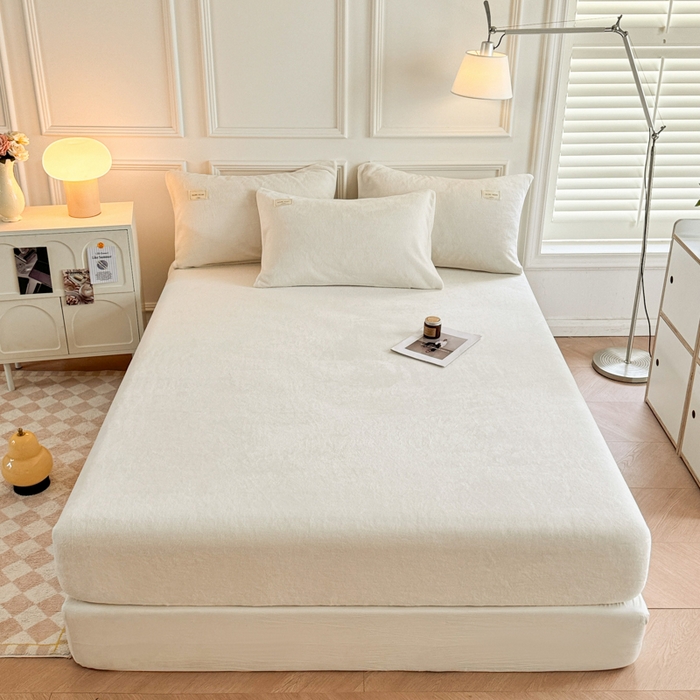 91家纺网 家纺一手货源 找家纺 眠博士 2025新款简约牛奶绒纯色单床笠 牛奶绒床笠-奶白