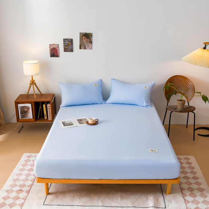 91家纺网 家纺一手货源 找家纺 花香四季家纺 2025新款喷气A类全棉13376斜纹纯棉床笠单件三件套四季通用款 蓝色