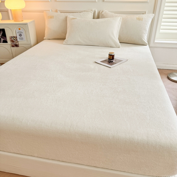 91家纺网 家纺一手货源 找家纺 眠博士 2025新款简约牛奶绒纯色单床笠 牛奶绒床笠-奶白