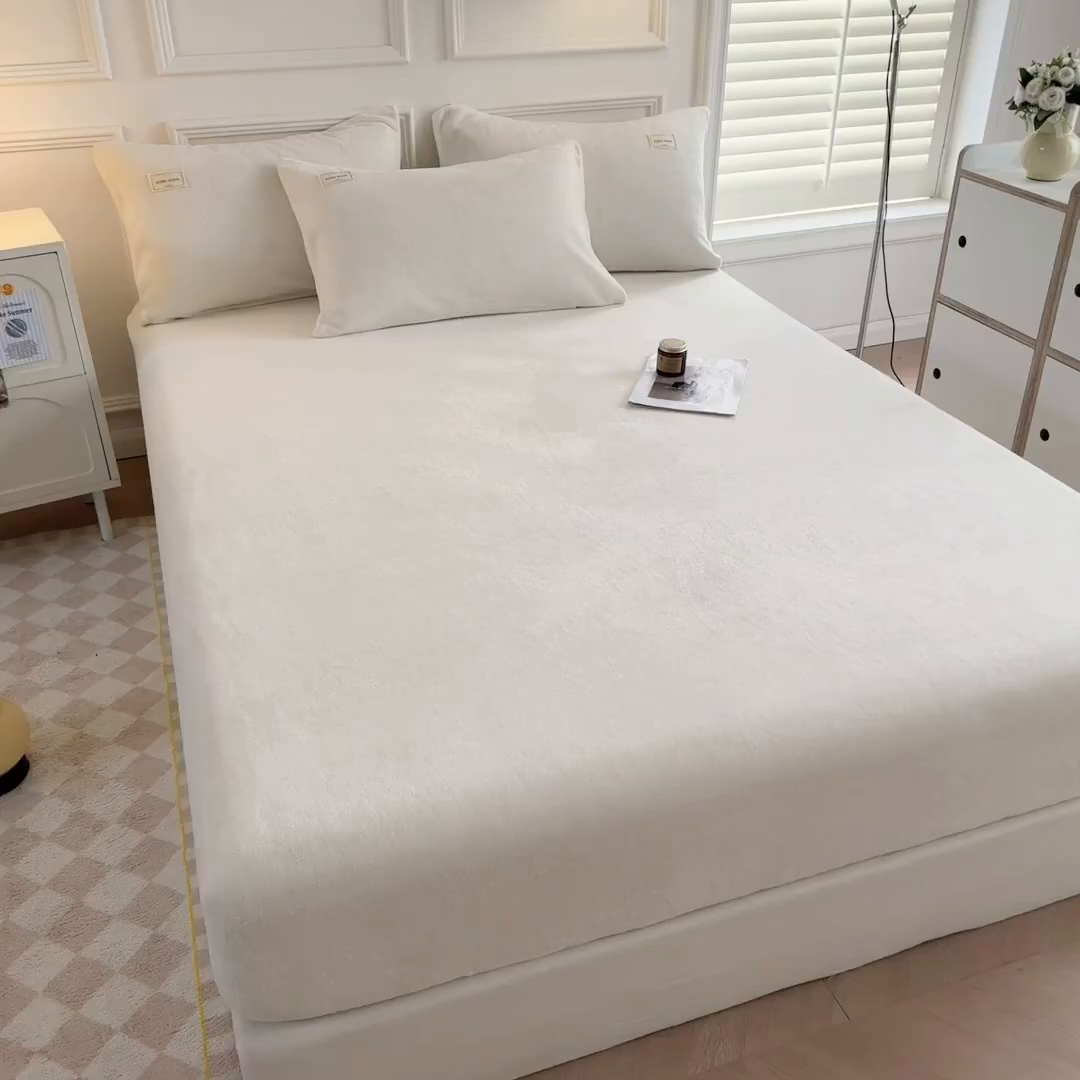 91家纺网 家纺一手货源 找家纺 眠博士 2025新款简约牛奶绒纯色单床笠 牛奶绒床笠-奶白
