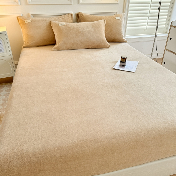 91家纺网 家纺一手货源 找家纺 眠博士 2025新款简约牛奶绒纯色单床笠 牛奶绒床笠-暖咖