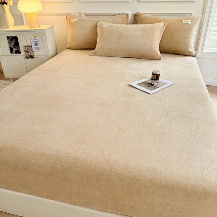 91家纺网 家纺一手货源 找家纺 眠博士 2025新款简约牛奶绒纯色单床笠 牛奶绒床笠-暖咖