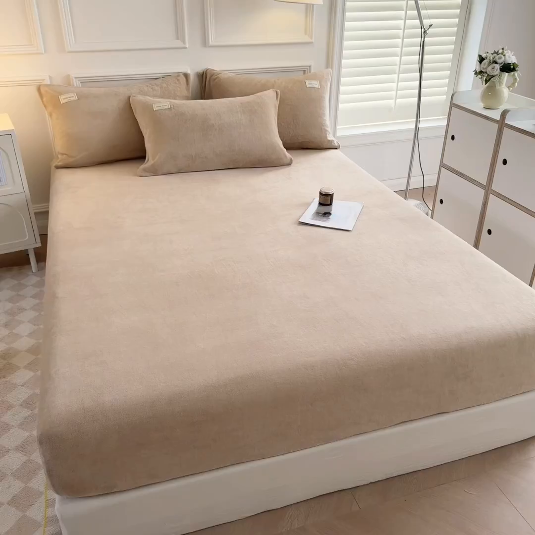 91家纺网 家纺一手货源 找家纺 眠博士 2025新款简约牛奶绒纯色单床笠 牛奶绒床笠-暖咖