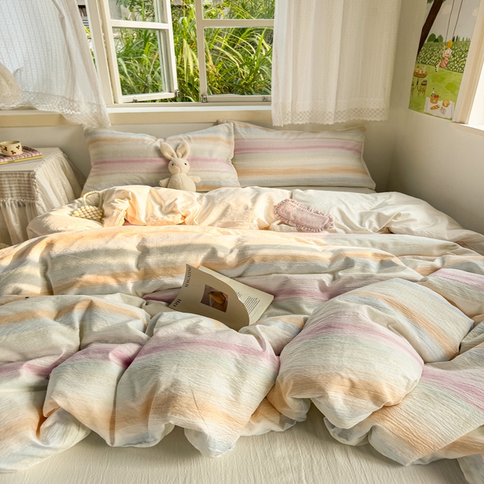 91家纺网 家纺一手货源 找家纺 优兰朵  2025新款超柔云感木棉印花小清新四件套 彩虹糖