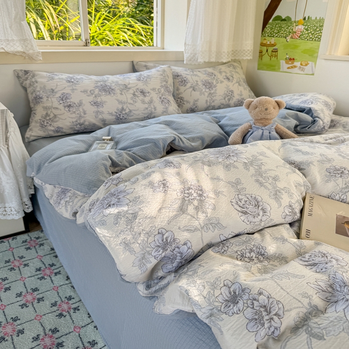 91家纺网 家纺一手货源 找家纺 优兰朵  2025新款超柔云感木棉印花小清新四件套 晨雾汀兰