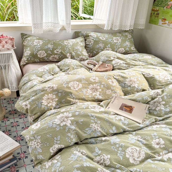 91家纺网 家纺一手货源 找家纺 优兰朵  2025新款超柔云感木棉印花小清新四件套 春茶