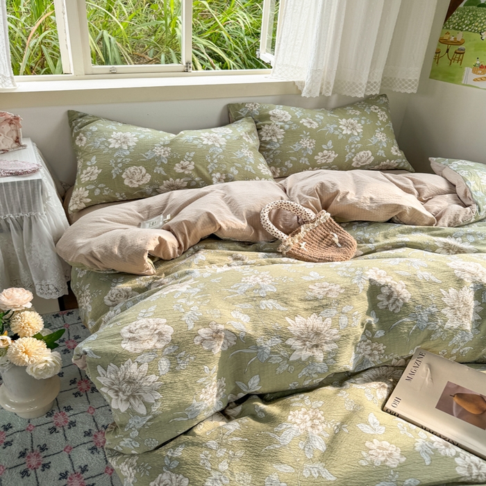 91家纺网 家纺一手货源 找家纺 优兰朵  2025新款超柔云感木棉印花小清新四件套 春茶