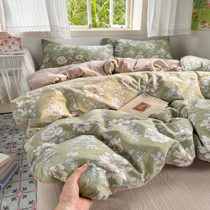 优兰朵  2025新款超柔云感木棉印花小清新四件套 春茶