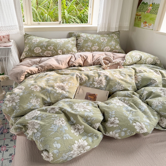 91家纺网 家纺一手货源 找家纺 优兰朵  2025新款超柔云感木棉印花小清新四件套 春茶