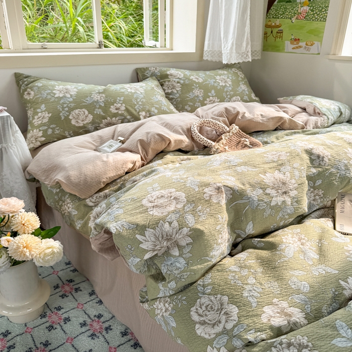 91家纺网 家纺一手货源 找家纺 优兰朵  2025新款超柔云感木棉印花小清新四件套 春茶