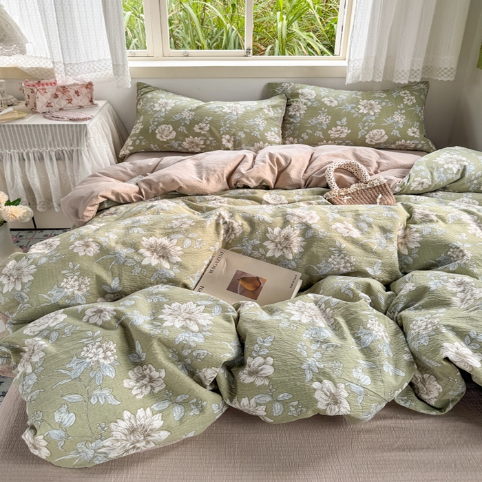 91家纺网 家纺一手货源 找家纺 优兰朵  2025新款超柔云感木棉印花小清新四件套 春茶