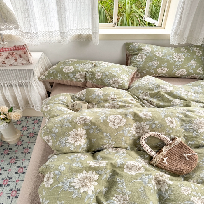 91家纺网 家纺一手货源 找家纺 优兰朵  2025新款超柔云感木棉印花小清新四件套 春茶