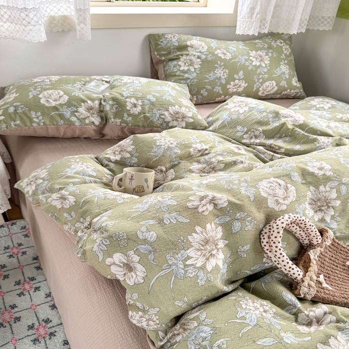 91家纺网 家纺一手货源 找家纺 优兰朵  2025新款超柔云感木棉印花小清新四件套 春茶