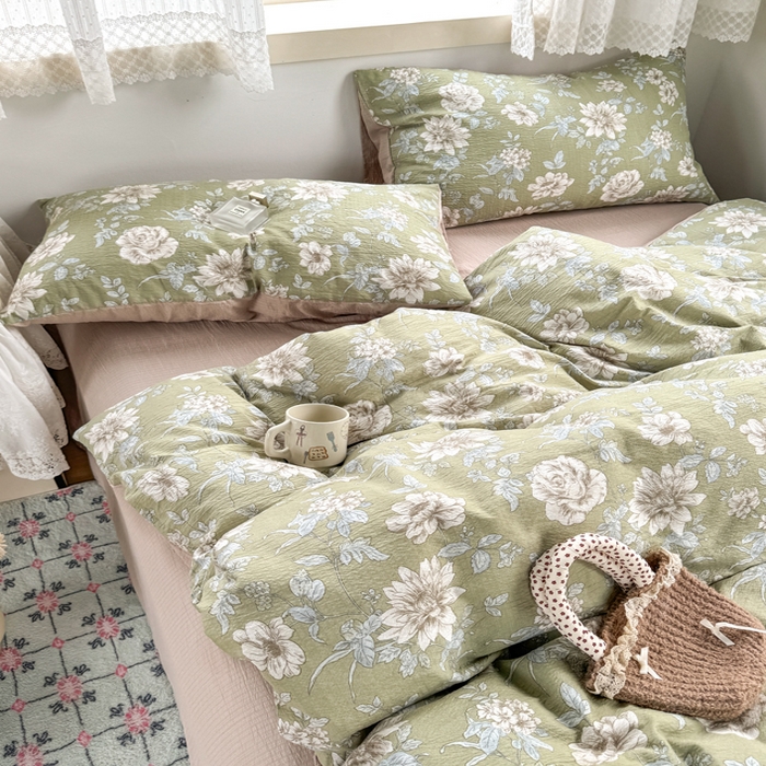 91家纺网 家纺一手货源 找家纺 优兰朵  2025新款超柔云感木棉印花小清新四件套 春茶