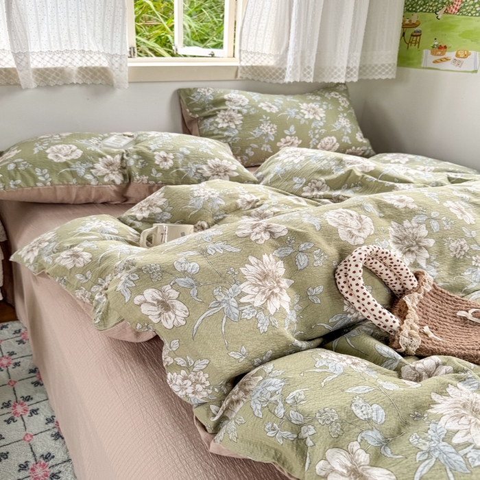 91家纺网 家纺一手货源 找家纺 优兰朵  2025新款超柔云感木棉印花小清新四件套 春茶