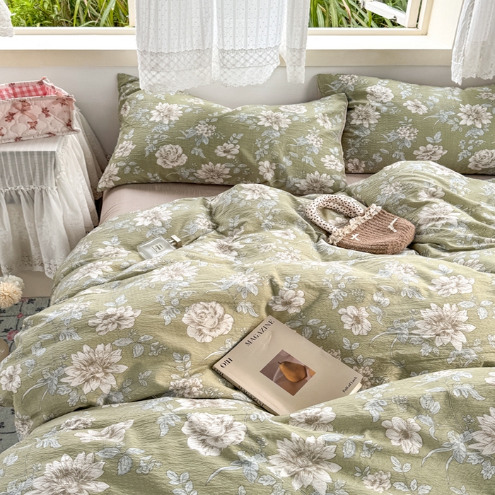 91家纺网 家纺一手货源 找家纺 优兰朵  2025新款超柔云感木棉印花小清新四件套 春茶