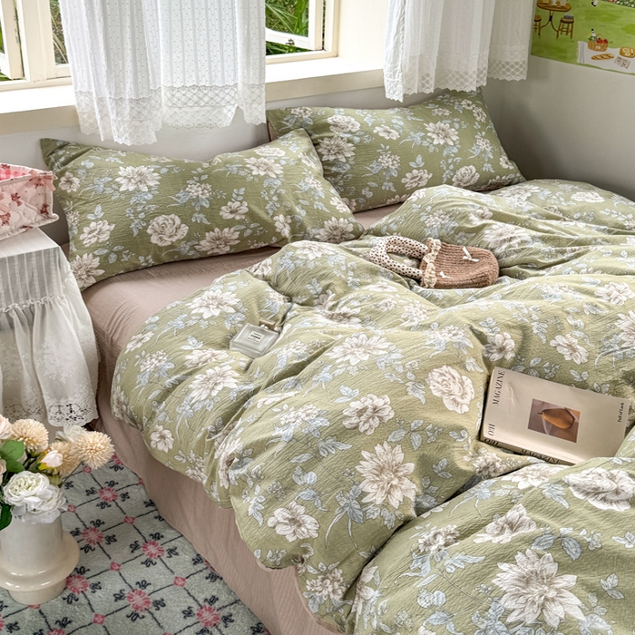 91家纺网 家纺一手货源 找家纺 优兰朵  2025新款超柔云感木棉印花小清新四件套 春茶