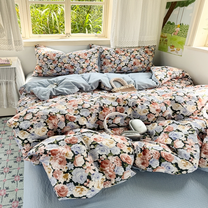 91家纺网 家纺一手货源 找家纺 优兰朵  2025新款超柔云感木棉印花小清新四件套 梵高