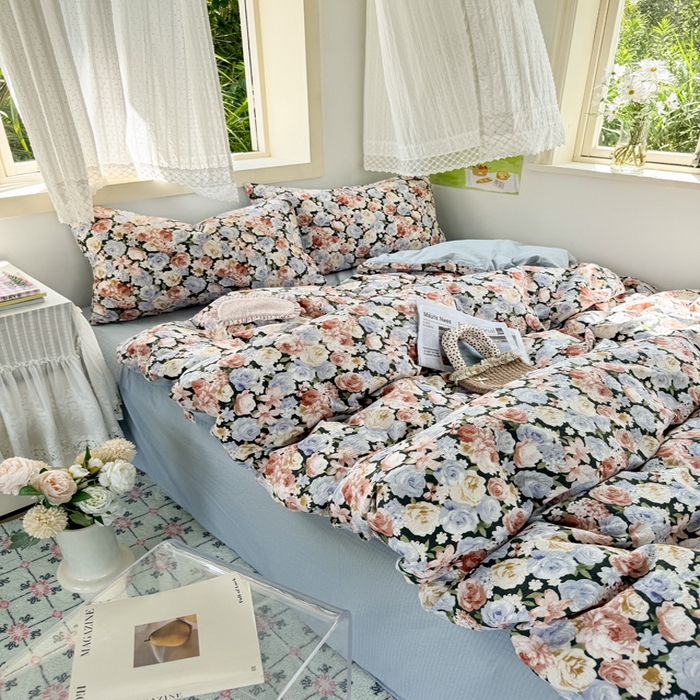 91家纺网 家纺一手货源 找家纺 优兰朵  2025新款超柔云感木棉印花小清新四件套 梵高