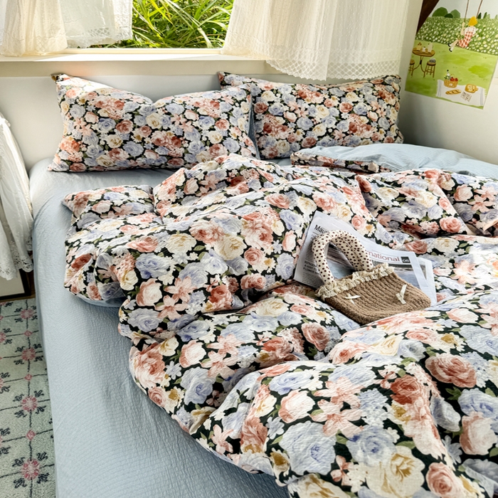 91家纺网 家纺一手货源 找家纺 优兰朵  2025新款超柔云感木棉印花小清新四件套 梵高