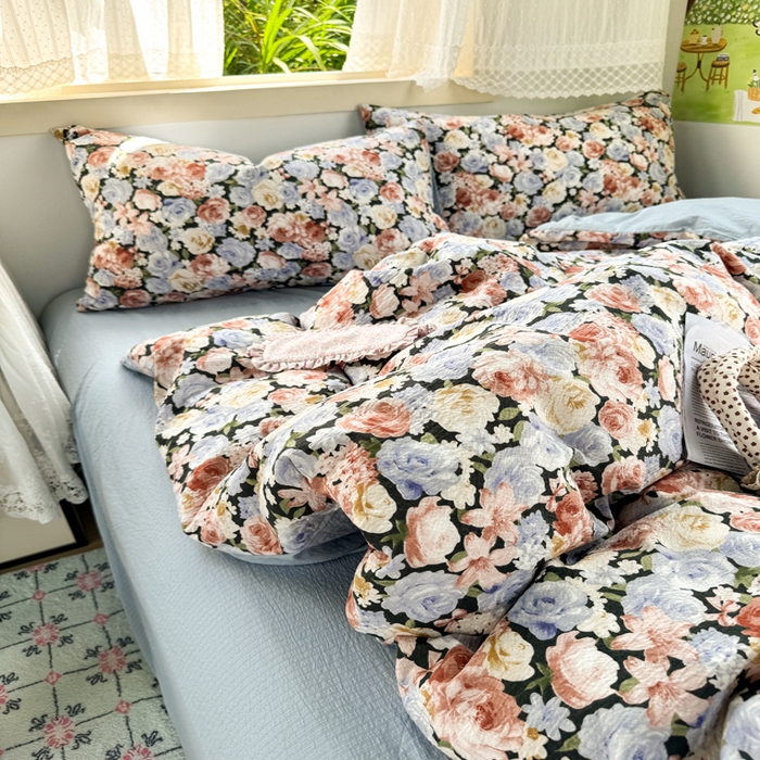 91家纺网 家纺一手货源 找家纺 优兰朵  2025新款超柔云感木棉印花小清新四件套 梵高