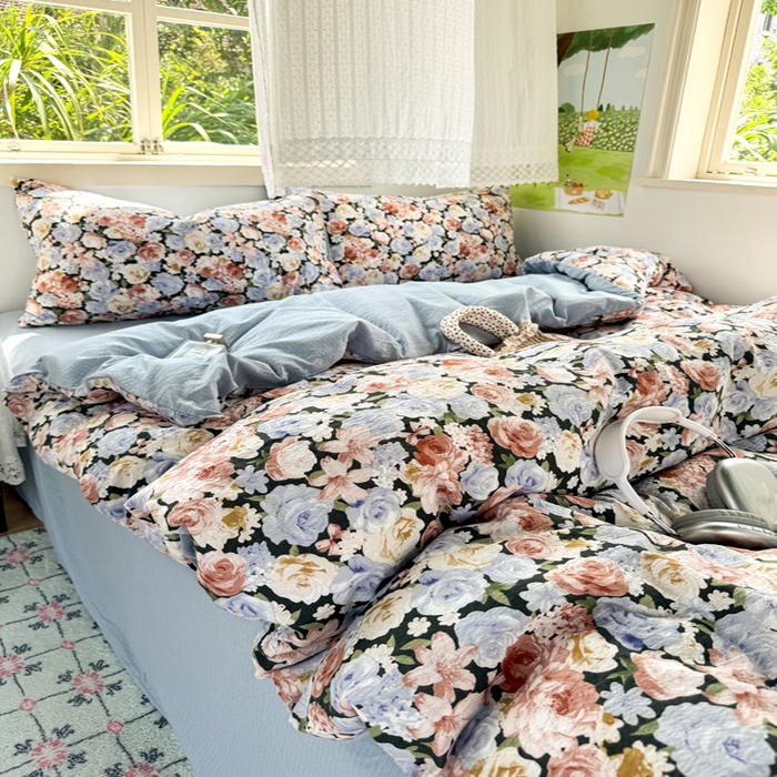 91家纺网 家纺一手货源 找家纺 优兰朵  2025新款超柔云感木棉印花小清新四件套 梵高