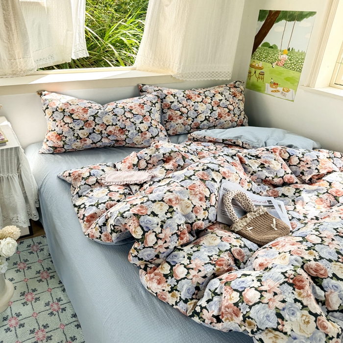 91家纺网 家纺一手货源 找家纺 优兰朵  2025新款超柔云感木棉印花小清新四件套 梵高