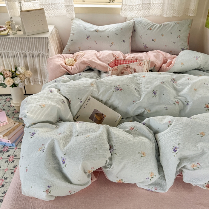 91家纺网 家纺一手货源 找家纺 优兰朵  2025新款超柔云感木棉印花小清新四件套 风信子