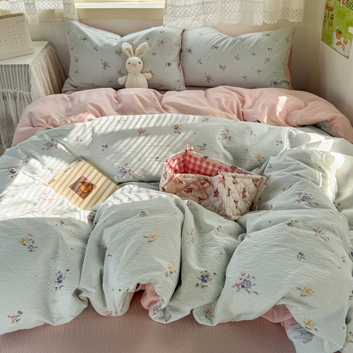 91家纺网 家纺一手货源 找家纺 优兰朵  2025新款超柔云感木棉印花小清新四件套 风信子