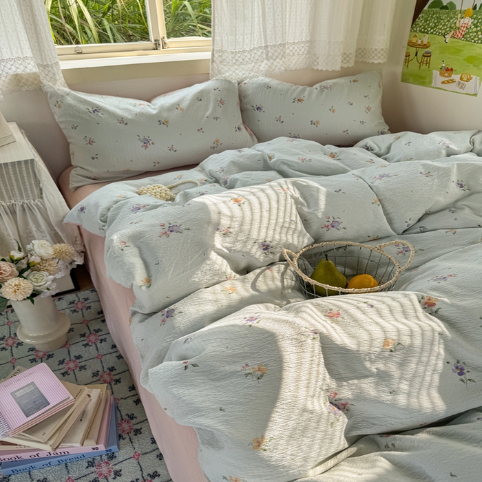 91家纺网 家纺一手货源 找家纺 优兰朵  2025新款超柔云感木棉印花小清新四件套 风信子