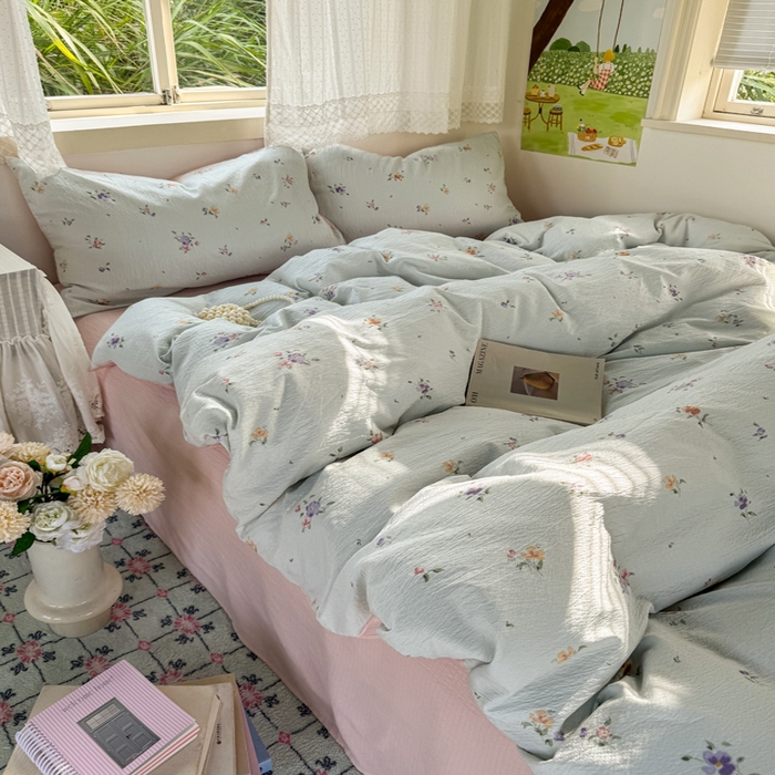 91家纺网 家纺一手货源 找家纺 优兰朵  2025新款超柔云感木棉印花小清新四件套 风信子