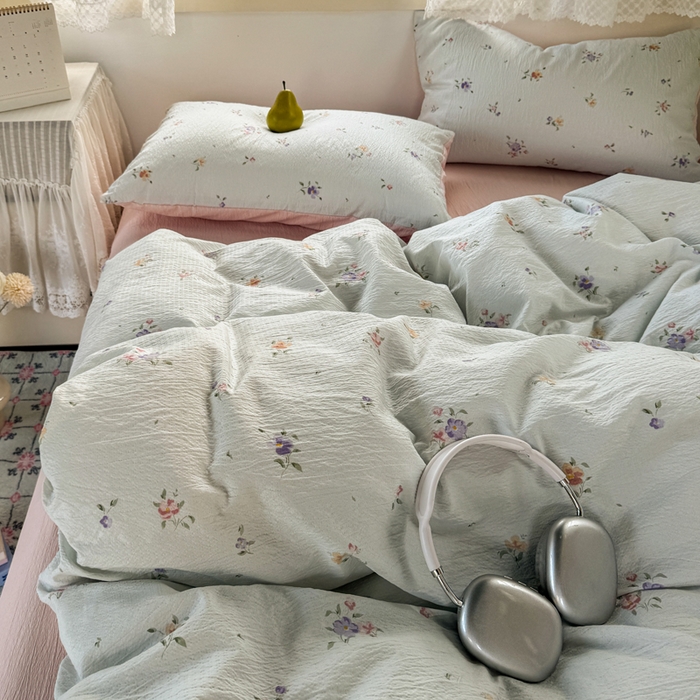 91家纺网 家纺一手货源 找家纺 优兰朵  2025新款超柔云感木棉印花小清新四件套 风信子