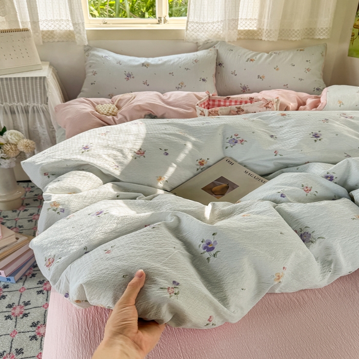 优兰朵  2025新款超柔云感木棉印花小清新四件套 风信子