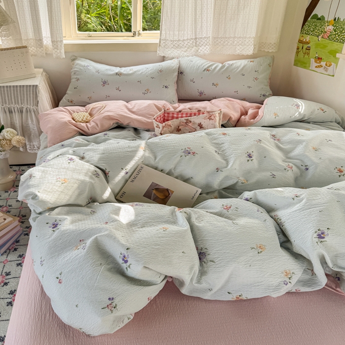 91家纺网 家纺一手货源 找家纺 优兰朵  2025新款超柔云感木棉印花小清新四件套 风信子