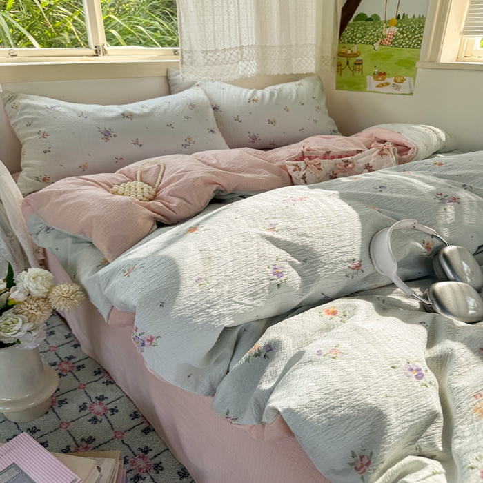 91家纺网 家纺一手货源 找家纺 优兰朵  2025新款超柔云感木棉印花小清新四件套 风信子