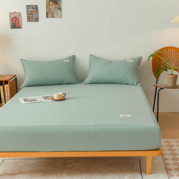 91家纺网 家纺一手货源 找家纺 花香四季家纺 2025新款喷气A类全棉13376斜纹纯棉床笠单件三件套四季通用款 豆绿